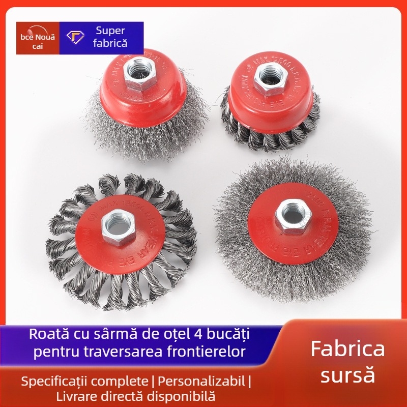 Nine Horses Set disc cu sârmă răsucită în formă de bol, tip bol, 4 buc., oțel de înaltă carbon, 8500 rpm, pentru îndepărtarea ruginei și lustruirea suprafețelor metalice și nemetalice