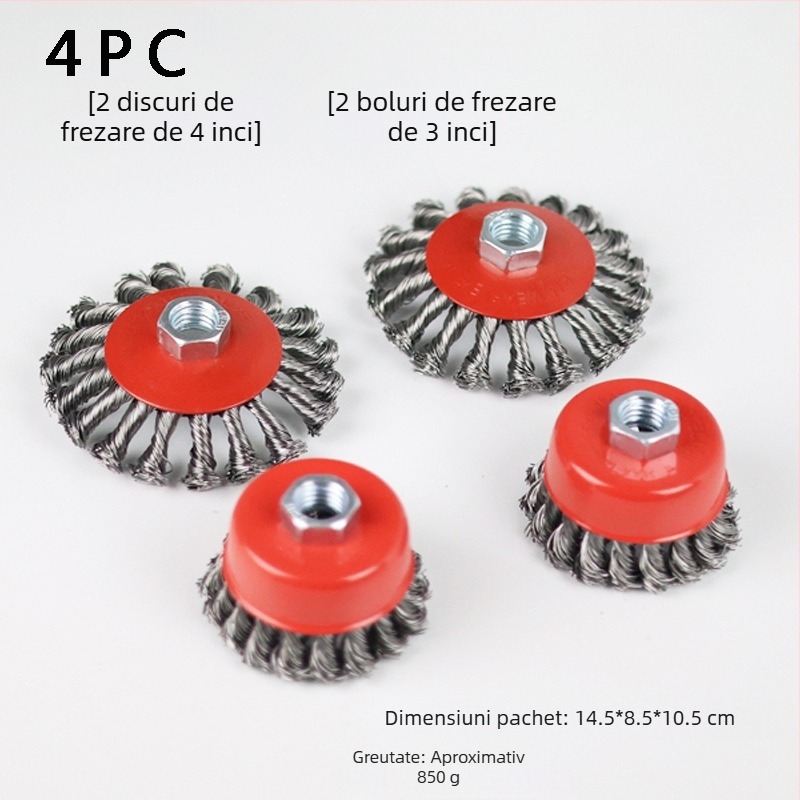Nine Horses Set disc cu sârmă răsucită în formă de bol, tip bol, 4 buc., oțel de înaltă carbon, 8500 rpm, pentru îndepărtarea ruginei și lustruirea suprafețelor metalice și nemetalice