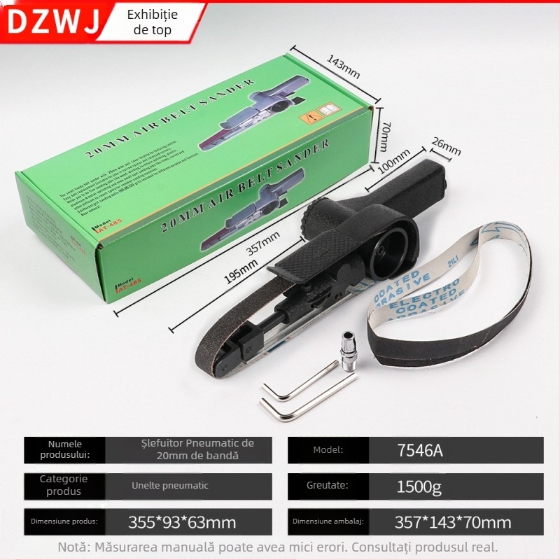 Șlefuitor cu bandă pneumatic industrial, cu cap de unghi, 350 mm, Dzt/Dongzhe