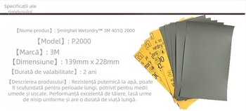 3M șmirghel umed, granulație 2000 mesh, 1500 grit, șlefuire zgârieturi din vopseaua auto