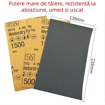 3M șmirghel umed, granulație 2000 mesh, 1500 grit, șlefuire zgârieturi din vopseaua auto