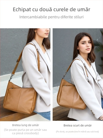 Geantă crossbody din piele naturală, formă pătrată mică, piele de prim strat, bretele duble, buzunar cu fermoar