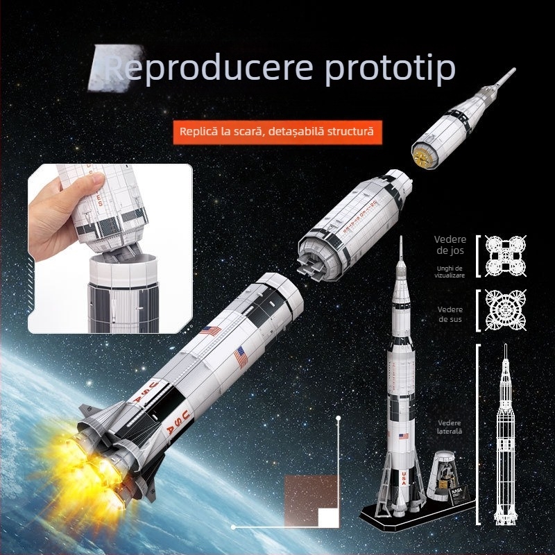 Blocuri Lego Apollo Saturn V compatibile cu iluminare, 800+ piese, ABS plastic, potrivite pentru bricolaj