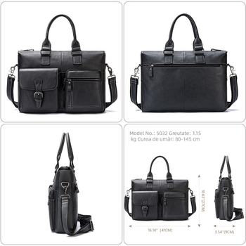 Geantă de afaceri Maltette pentru laptop, din piele naturală top-grain, rezistentă la apă și extensibilă