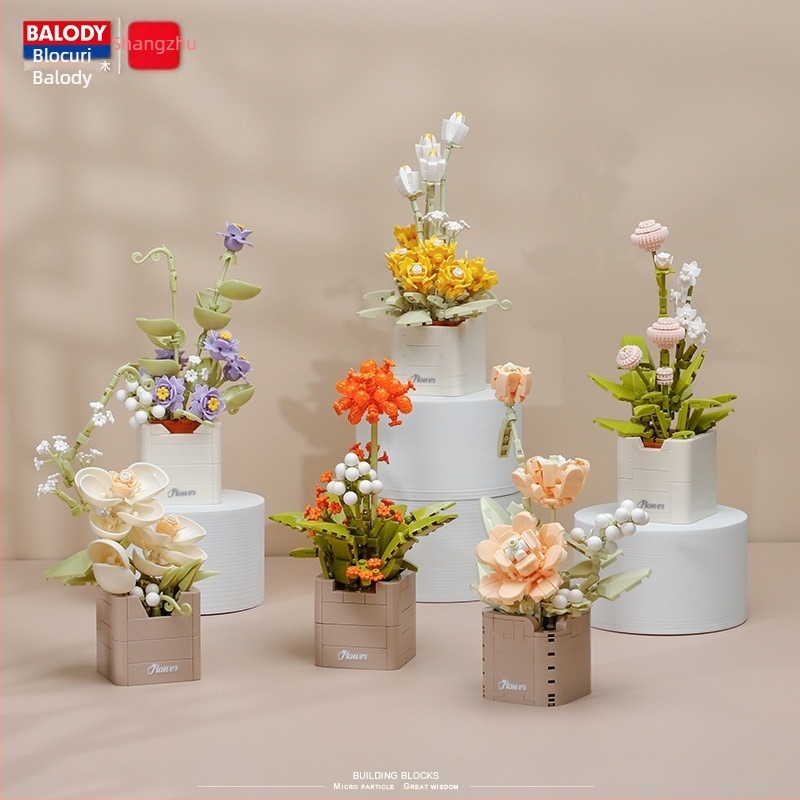 BALODY 21222 Buchet de blocuri – roză-orhidee, ABS plastic, DIY, peste 800 de piese, pentru 7–14 ani