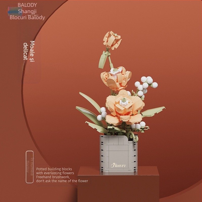 BALODY 21222 Buchet de blocuri – roză-orhidee, ABS plastic, DIY, peste 800 de piese, pentru 7–14 ani