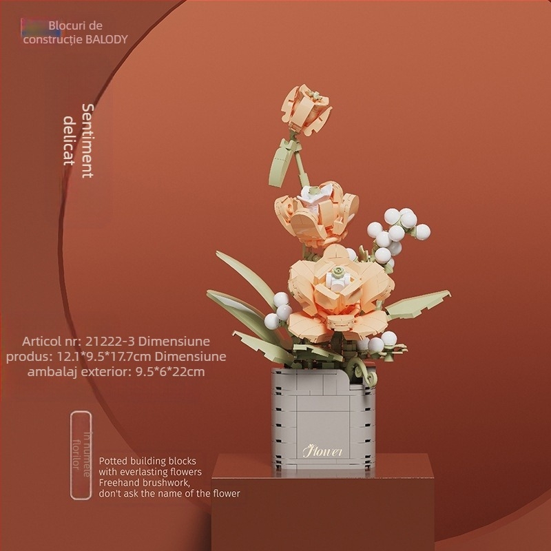 BALODY 21222 Buchet de blocuri – roză-orhidee, ABS plastic, DIY, peste 800 de piese, pentru 7–14 ani