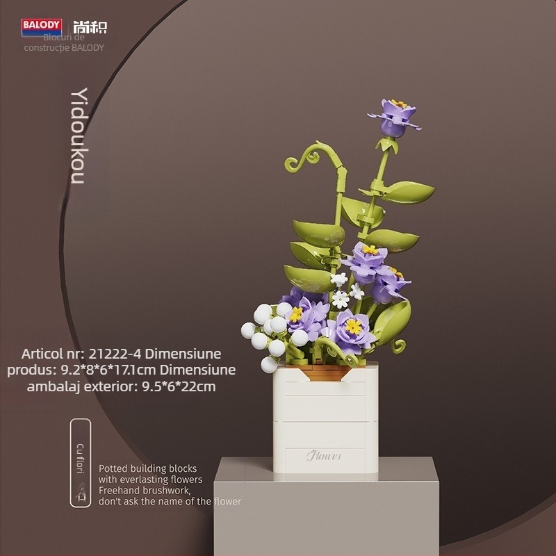 BALODY 21222 Buchet de blocuri – roză-orhidee, ABS plastic, DIY, peste 800 de piese, pentru 7–14 ani