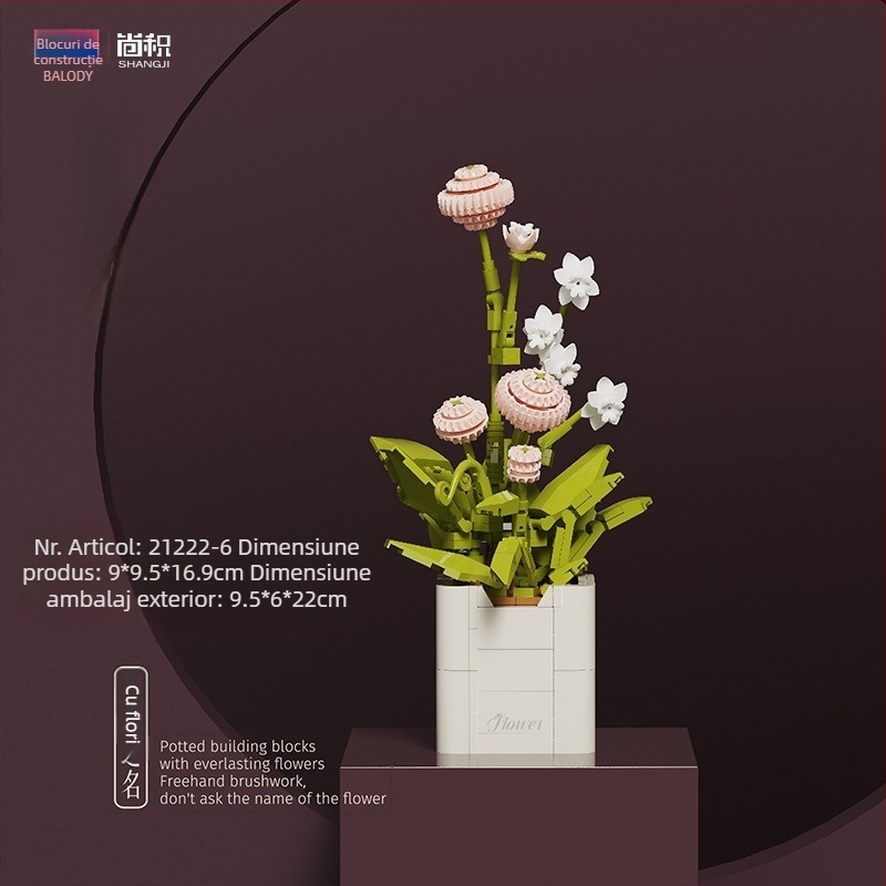 BALODY 21222 Buchet de blocuri – roză-orhidee, ABS plastic, DIY, peste 800 de piese, pentru 7–14 ani