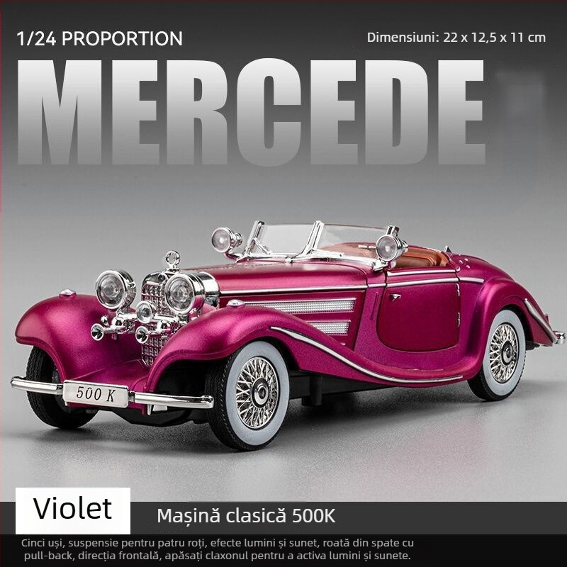 Model de mașină clasic din aliaj cu sunet și lumină, pentru copii 7–14 ani