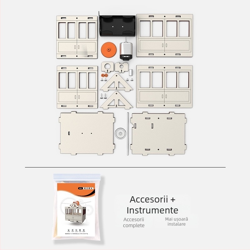 Set educațional din lemn STEM: model de telegondolă cu coș suspendat, DIY, electric, multifuncțional, pentru copii 7–14