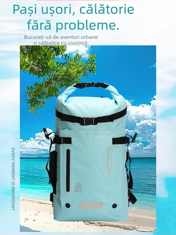 Rucsac impermeabil din fibră de carbon, 30L, cu separare uscat–umed și mai multe buzunare
