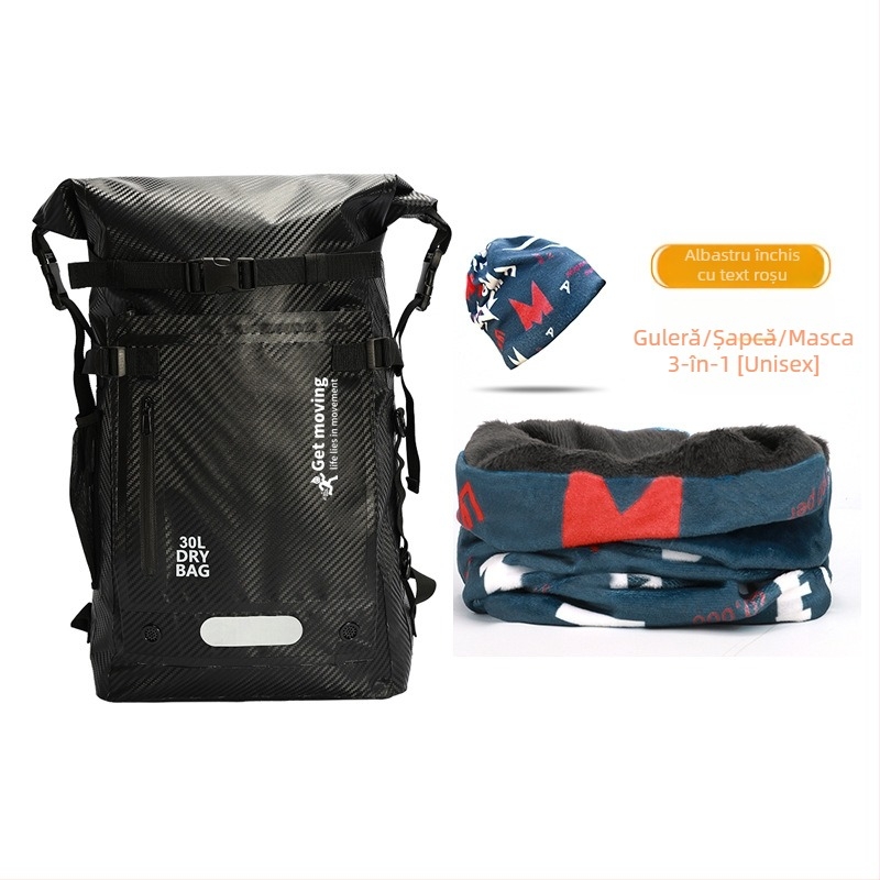 Rucsac impermeabil din fibră de carbon, 30L, cu separare uscat–umed și mai multe buzunare