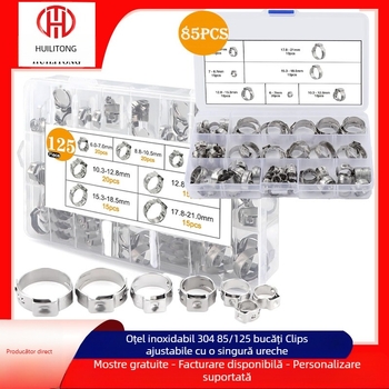 Clemă din oțel inoxidabil 304, cu ureche unică, fără trepte, set pentru conducte de ulei și apă ale mașinii, diametru nominal 26 mm, diametru de fixare 25 mm, brand Huilitong