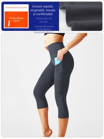 Pantaloni de yoga pentru femei, talie înaltă pentru ridicarea șoldurilor, lungime cropped, 85% poliester, țesătură cu absorbția umezelii