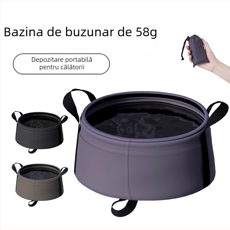 Vas de apă pliabil, portabil pentru călătorii și activități în aer liber; țesătură din tendon de vită; impermeabil; capacitate 8,5 L; personalizare cu logo