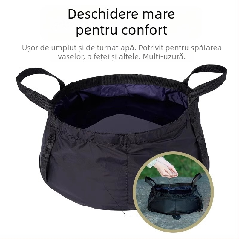Vas de apă pliabil, portabil pentru călătorii și activități în aer liber; țesătură din tendon de vită; impermeabil; capacitate 8,5 L; personalizare cu logo