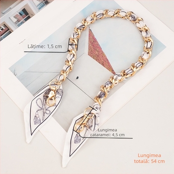 Weiqi curea metalică pentru umăr pentru geantă, cu model în dungi, decor din mătase țesută și lanț de extindere lung pentru geantă