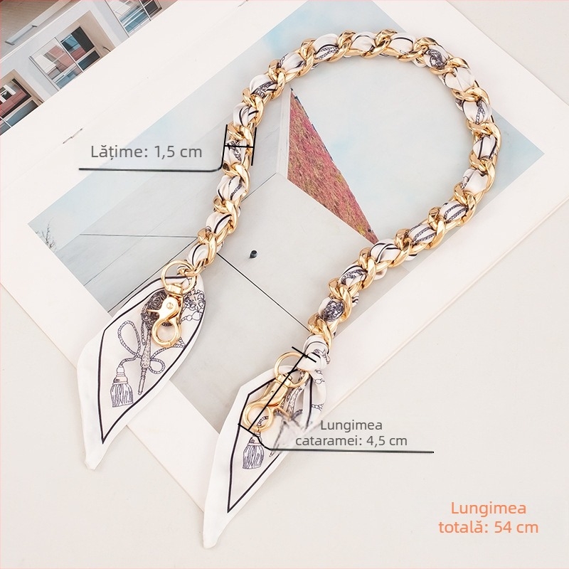 Weiqi curea metalică pentru umăr pentru geantă, cu model în dungi, decor din mătase țesută și lanț de extindere lung pentru geantă