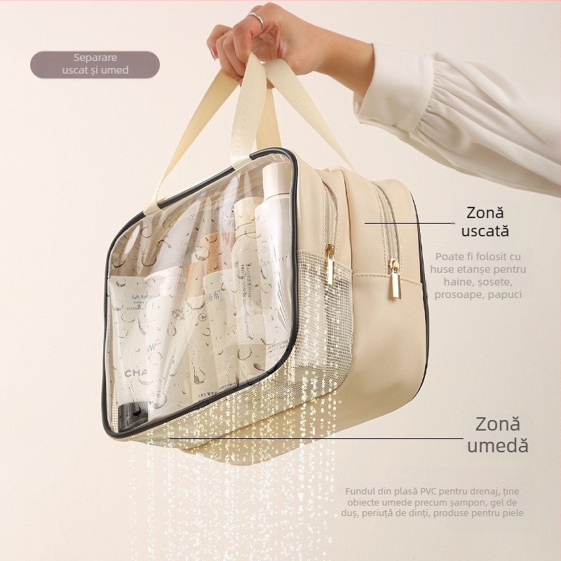 Gențiță de toaletă Anqin pentru călătorii – multifuncțională, material PU, stil modern minimalist, separare uscat-umed, pentru călătorii