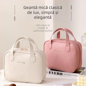 Sac de machiaj - PU, formă cubică, capacitate mare, organizator de călătorie multifuncțional, stil modern minimalist