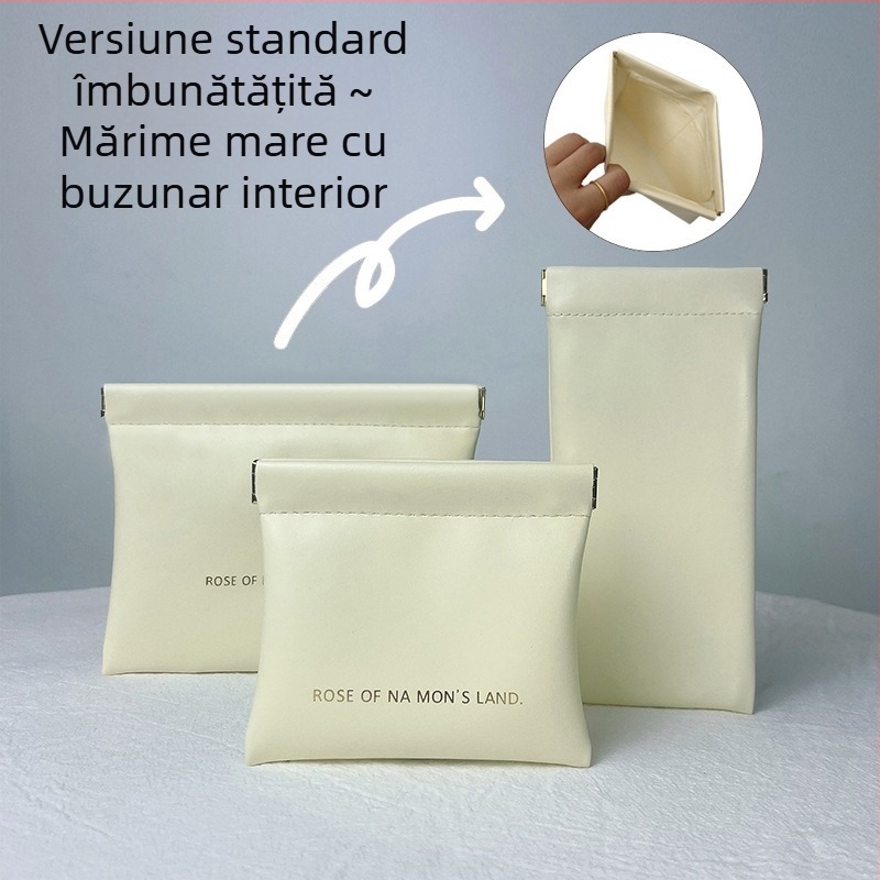 Plic PU cu închidere snap – organizator pentru monede, căști cu fir și ruj, mini gentuță cosmetică portabilă