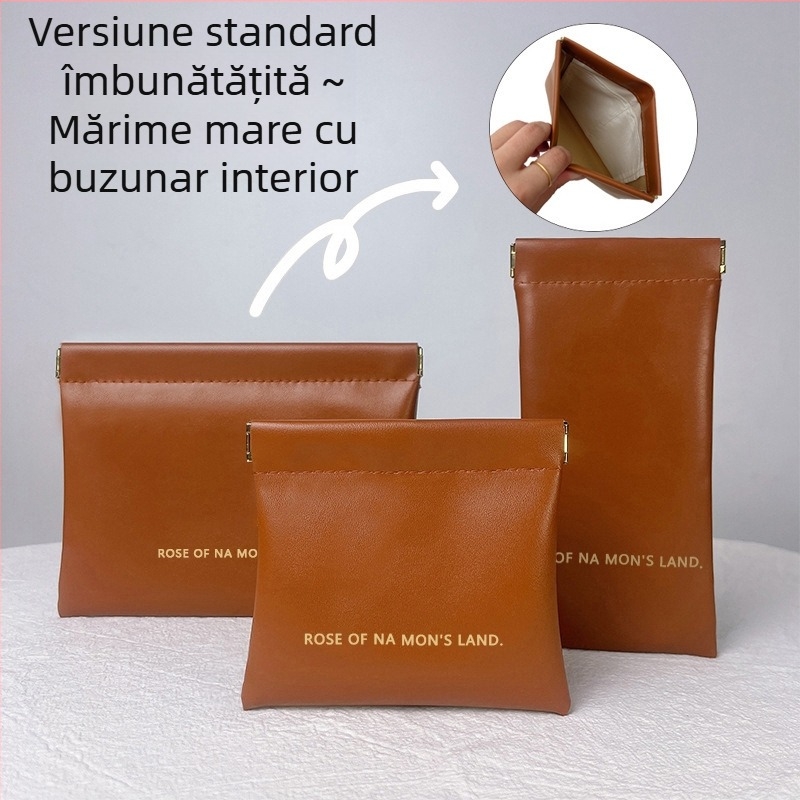 Plic PU cu închidere snap – organizator pentru monede, căști cu fir și ruj, mini gentuță cosmetică portabilă