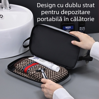 Geantă de toaletă cu cadru din oțel cu două straturi, acoperire din piele, capacitate mare, impermeabilă, portabilă pentru călătorii de afaceri, pentru bărbați și femei