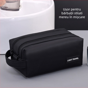 Geantă de toaletă cu separare uscat-umed, fermoar dublu, unisex, impermeabilă, stil Business Elite (Material: folie + țesătură oxford jacquard; Captuseală: poliester; Funcție: impermeabilă; Separare uscat-umed; Gen: Unisex)