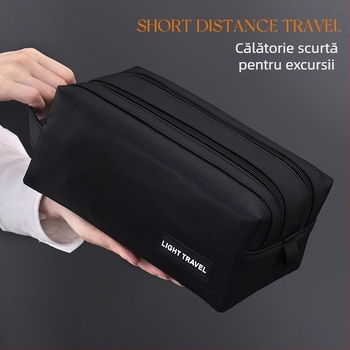 Geantă de toaletă cu separare uscat-umed, fermoar dublu, unisex, impermeabilă, stil Business Elite (Material: folie + țesătură oxford jacquard; Captuseală: poliester; Funcție: impermeabilă; Separare uscat-umed; Gen: Unisex)