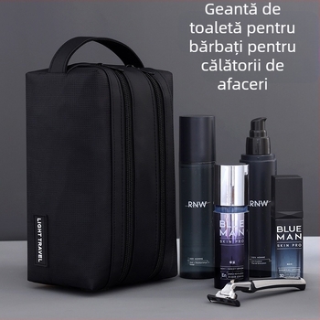 Geantă de toaletă cu separare uscat-umed, fermoar dublu, unisex, impermeabilă, stil Business Elite (Material: folie + țesătură oxford jacquard; Captuseală: poliester; Funcție: impermeabilă; Separare uscat-umed; Gen: Unisex)