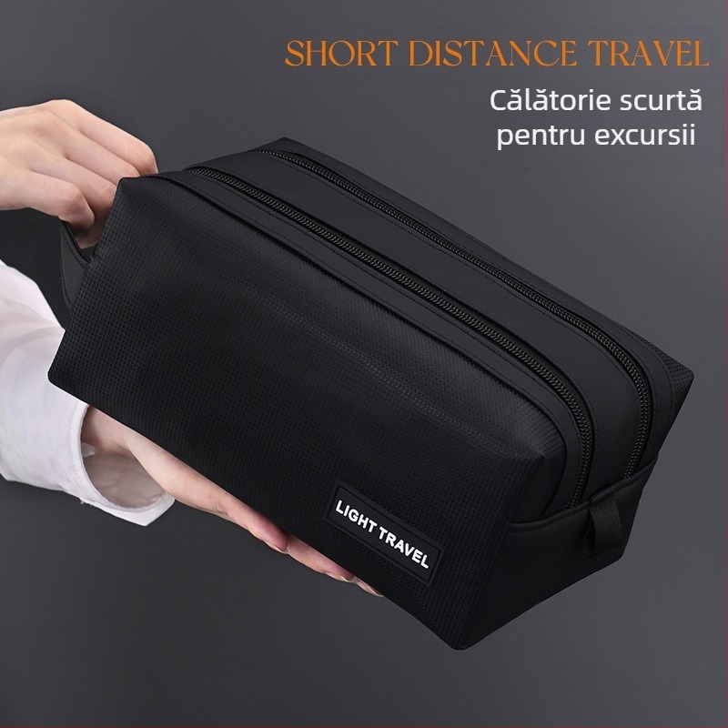 Geantă de toaletă cu separare uscat-umed, fermoar dublu, unisex, impermeabilă, stil Business Elite (Material: folie + țesătură oxford jacquard; Captuseală: poliester; Funcție: impermeabilă; Separare uscat-umed; Gen: Unisex)