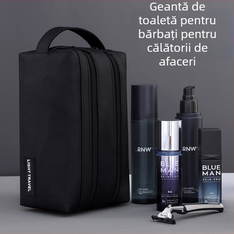 Geantă de toaletă cu separare uscat-umed, fermoar dublu, unisex, impermeabilă, stil Business Elite (Material: folie + țesătură oxford jacquard; Captuseală: poliester; Funcție: impermeabilă; Separare uscat-umed; Gen: Unisex)