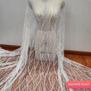 Aplicație dantelată cu mărgele pentru rochie de mireasă (100% poliester, Destinație: îmbrăcăminte de modă, Brand: Ruixin lace, Standard de calitate GB)