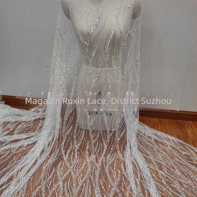 Aplicație dantelată cu mărgele pentru rochie de mireasă (100% poliester, Destinație: îmbrăcăminte de modă, Brand: Ruixin lace, Standard de calitate GB)