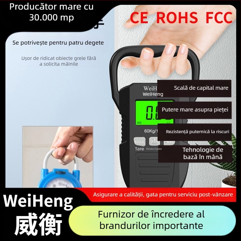 Weiheng WH-A33 cântar digital pentru bagaje, portabil, alimentat cu baterii, 60 kg capacitate