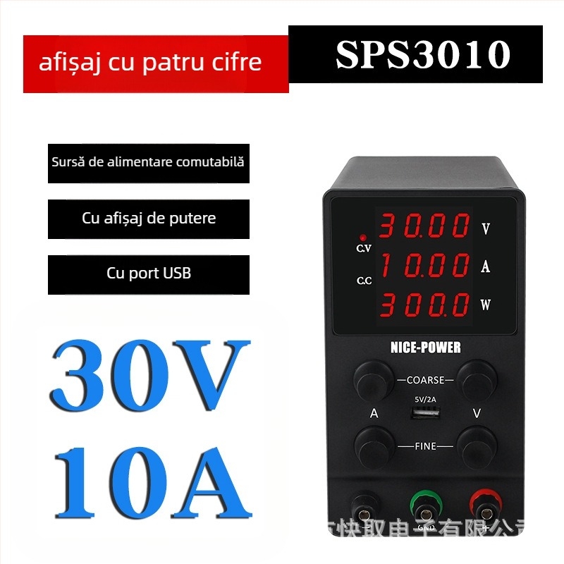 Sursă de alimentare DC reglabilă SPS3010 pentru reparații laptop, 30V 10A, tip switching, NICE-POWER