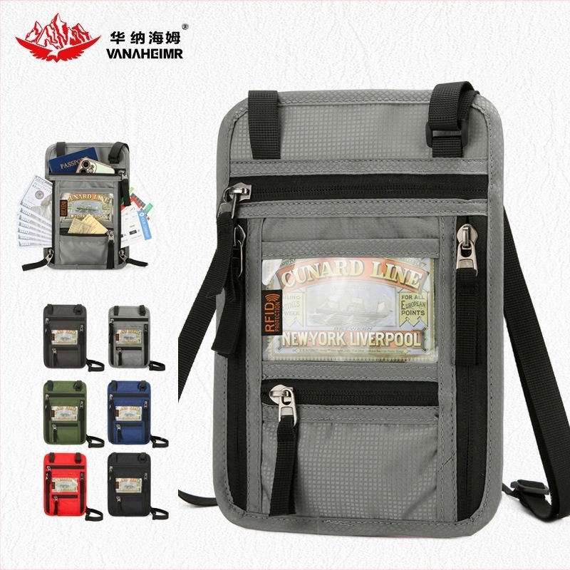 Geantă pentru pașaport și documente cu curea crossbody — material Oxford, căptușeală poliester, culoare solidă, unisex