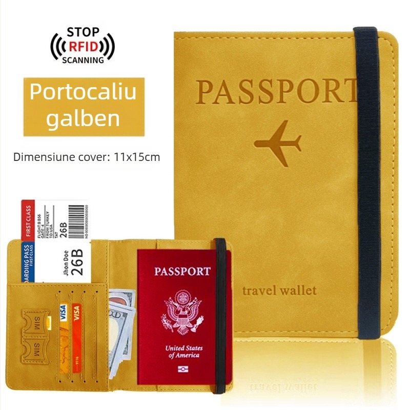 Carcasă pentru pașaport cu protecție RFID — PU, husă pașaport multifuncțională cu slot pentru SIM și spațiu pentru carduri