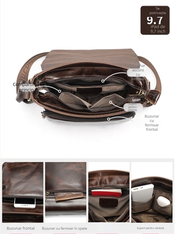 NIUCUNZH Geantă Crossbody pentru Bărbați din Piele Naturală – Piele de Top Layer, Stil Stradal, Rezistentă la Uzură și Extensibilă, Model Monocrom