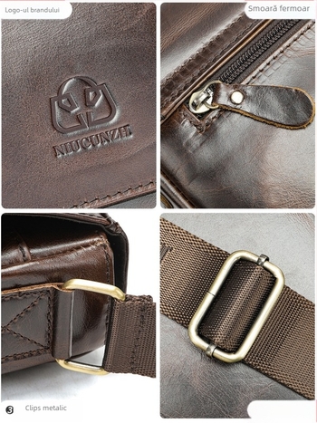 NIUCUNZH Geantă Crossbody pentru Bărbați din Piele Naturală – Piele de Top Layer, Stil Stradal, Rezistentă la Uzură și Extensibilă, Model Monocrom