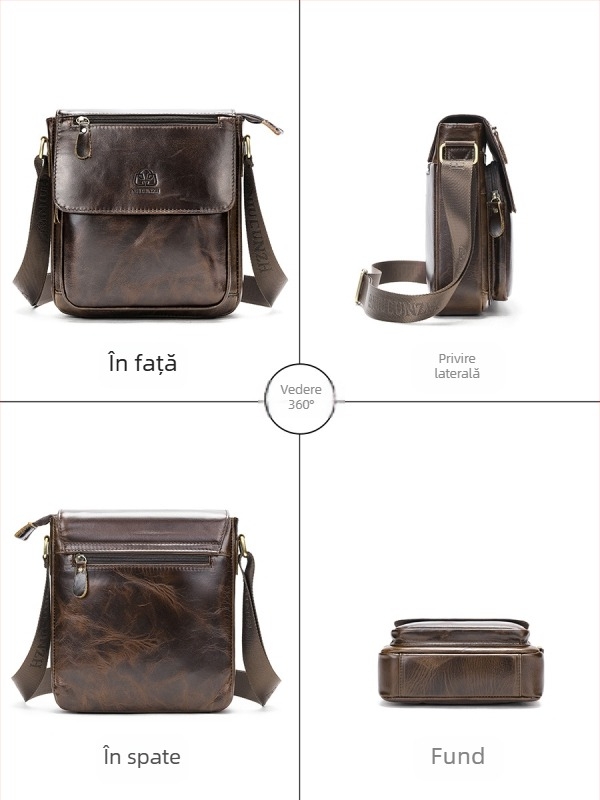 NIUCUNZH Geantă Crossbody pentru Bărbați din Piele Naturală – Piele de Top Layer, Stil Stradal, Rezistentă la Uzură și Extensibilă, Model Monocrom