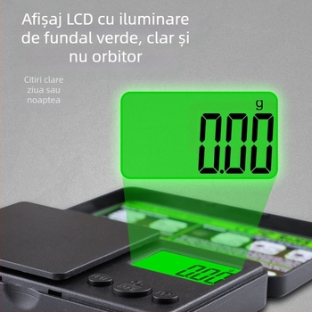 Noul model cu iluminare verde de fundal, cântar de buzunar 1000 g, cântar pentru bijuterii 0,01 carate, compact