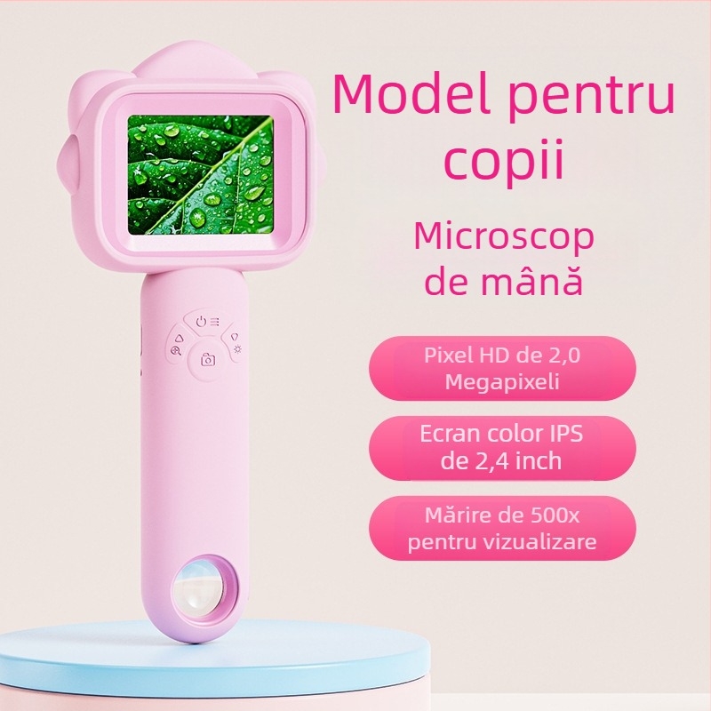 Microscop portabil pentru copii cu ecran IPS — observații la insecte și plante, electric, multifuncțional, corp din plastic