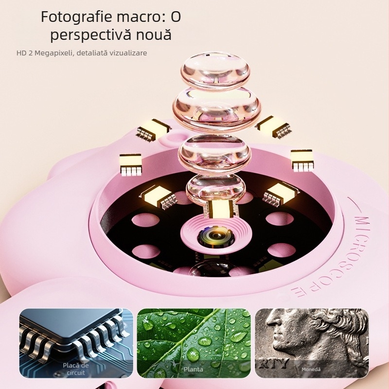 Microscop portabil pentru copii cu ecran IPS — observații la insecte și plante, electric, multifuncțional, corp din plastic