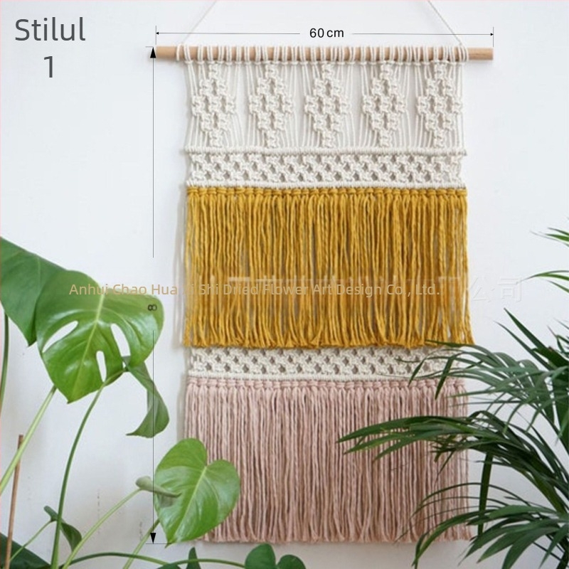 Tapiserie de perete din bumbac, stil boem, țesut manual, formă dreptunghiulară cu model în dungi, potrivit pentru living, hol și dormitor