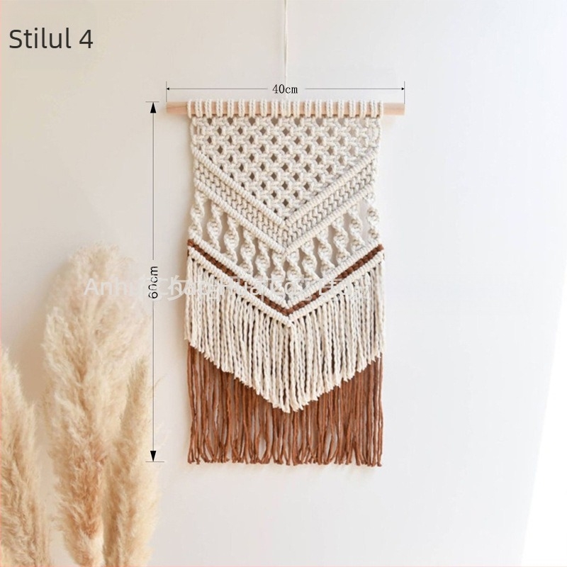 Tapiserie de perete din bumbac, stil boem, țesut manual, formă dreptunghiulară cu model în dungi, potrivit pentru living, hol și dormitor