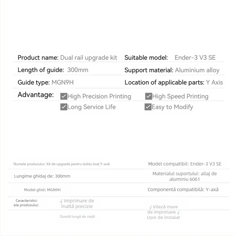 ELVES Kit de upgrade pentru axa Y Ender-3 V3 SE cu ghidaje liniare duale