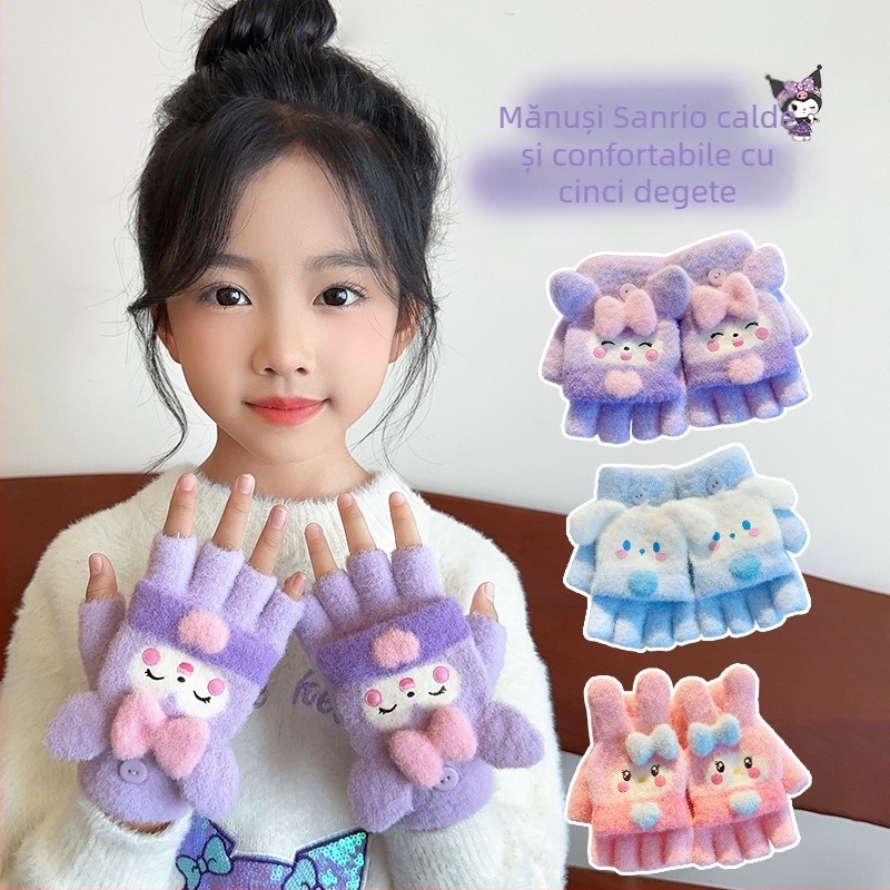 Mănuși pentru copii de iarnă, tricot jacquard, cașmir artificial, model cu desene animate, călduroase