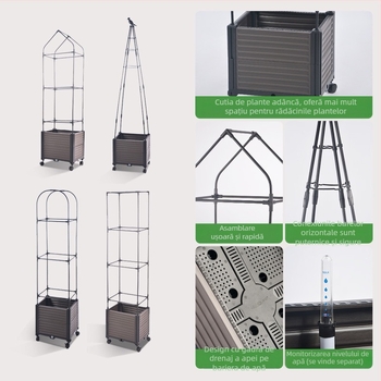 Zhixiao Kit de grădinărit pentru interior: cutie de plantare cu suport pentru cățărare, țevi din oțel cu acoperire din plastic și funie inclusă